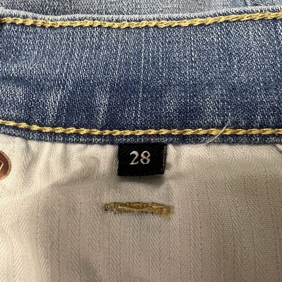 7 For All Mankind High Rise Dojo Flare Jean Light Wash Denim Raw Hem Women’s 28 - Picture 6 of 11